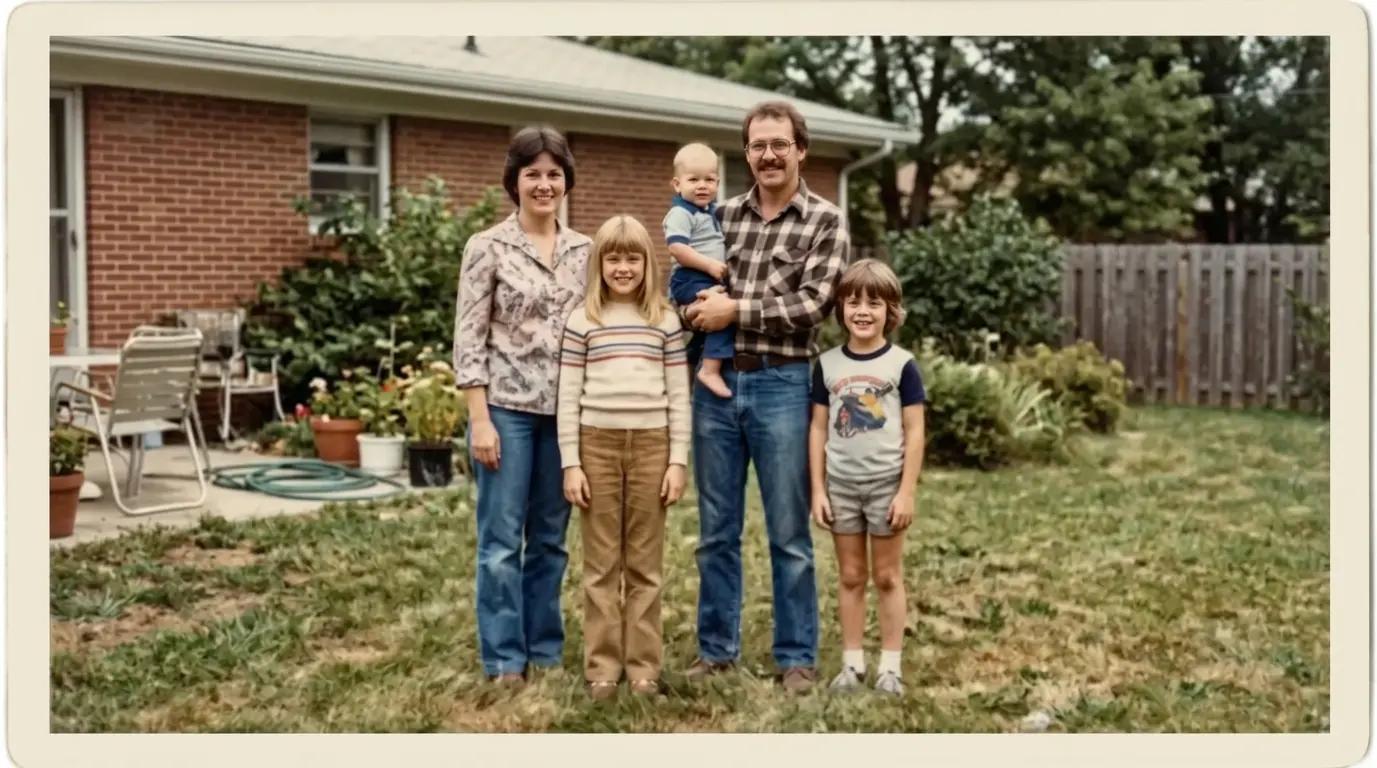 Creased family print after photo restoration